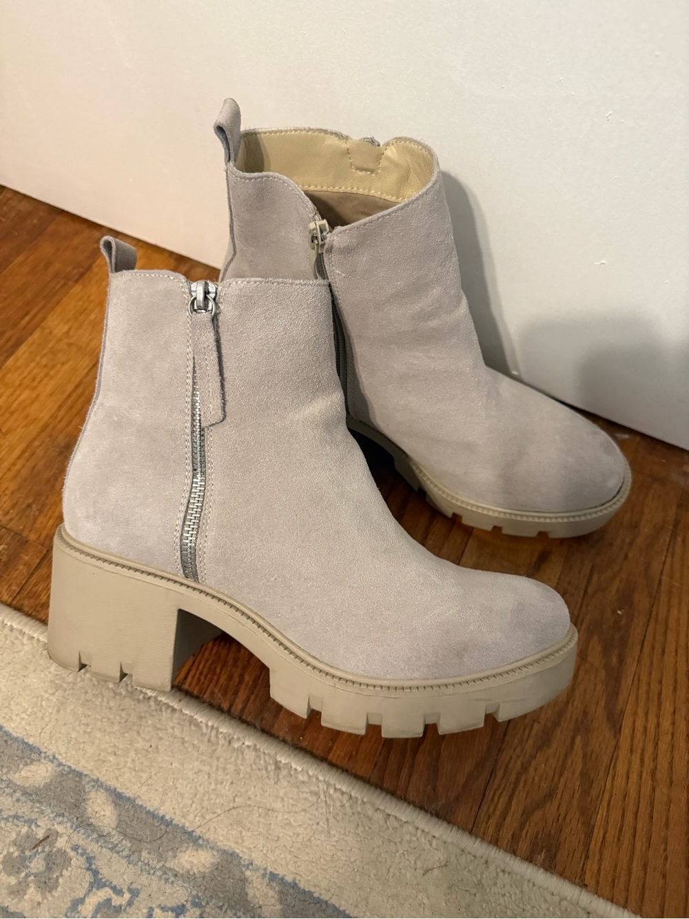 Steve Madden Light Taupe Suede Lug Sole Ankle Boots